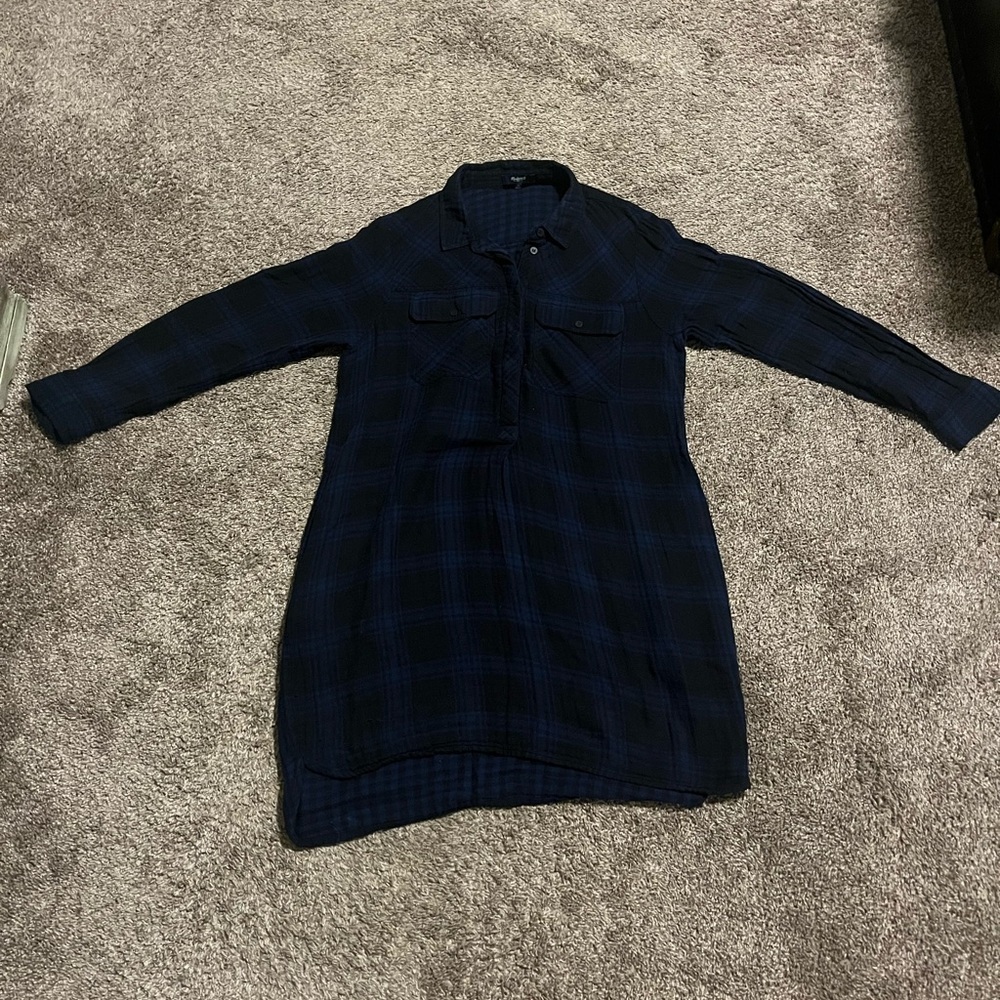 Madewell Women's Lumberjack Chic Relaxed Blue Flannel Daywalk Shirt Dress - Picture 2 of 8